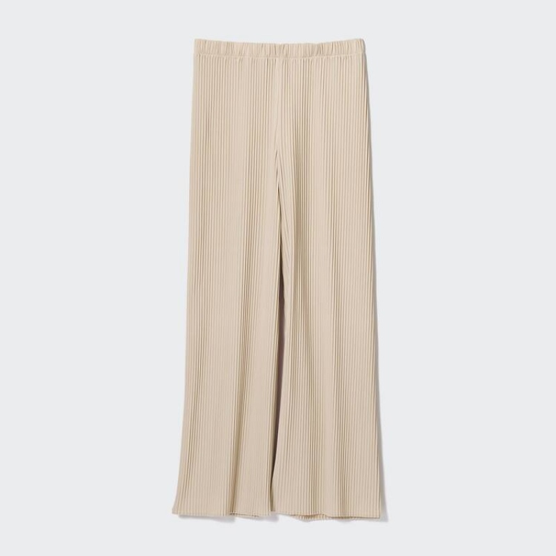 Pantalones Uniqlo Plisado Directo Leg Easy Mujer Beige | 15678-TNDM