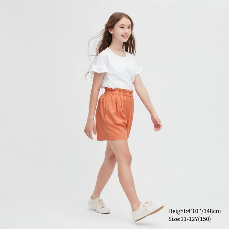 Short Uniqlo Linen Blend Easy Niños Naranjas | 18560-YBMF