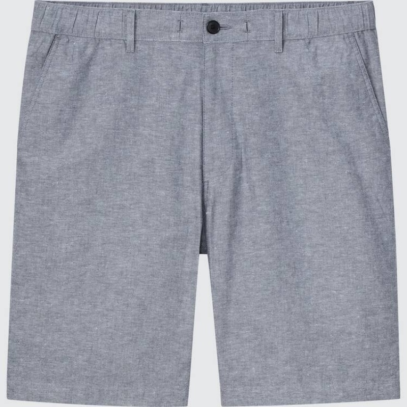 Short Uniqlo Linen Blend Hombre Azules | 10538-BSYZ